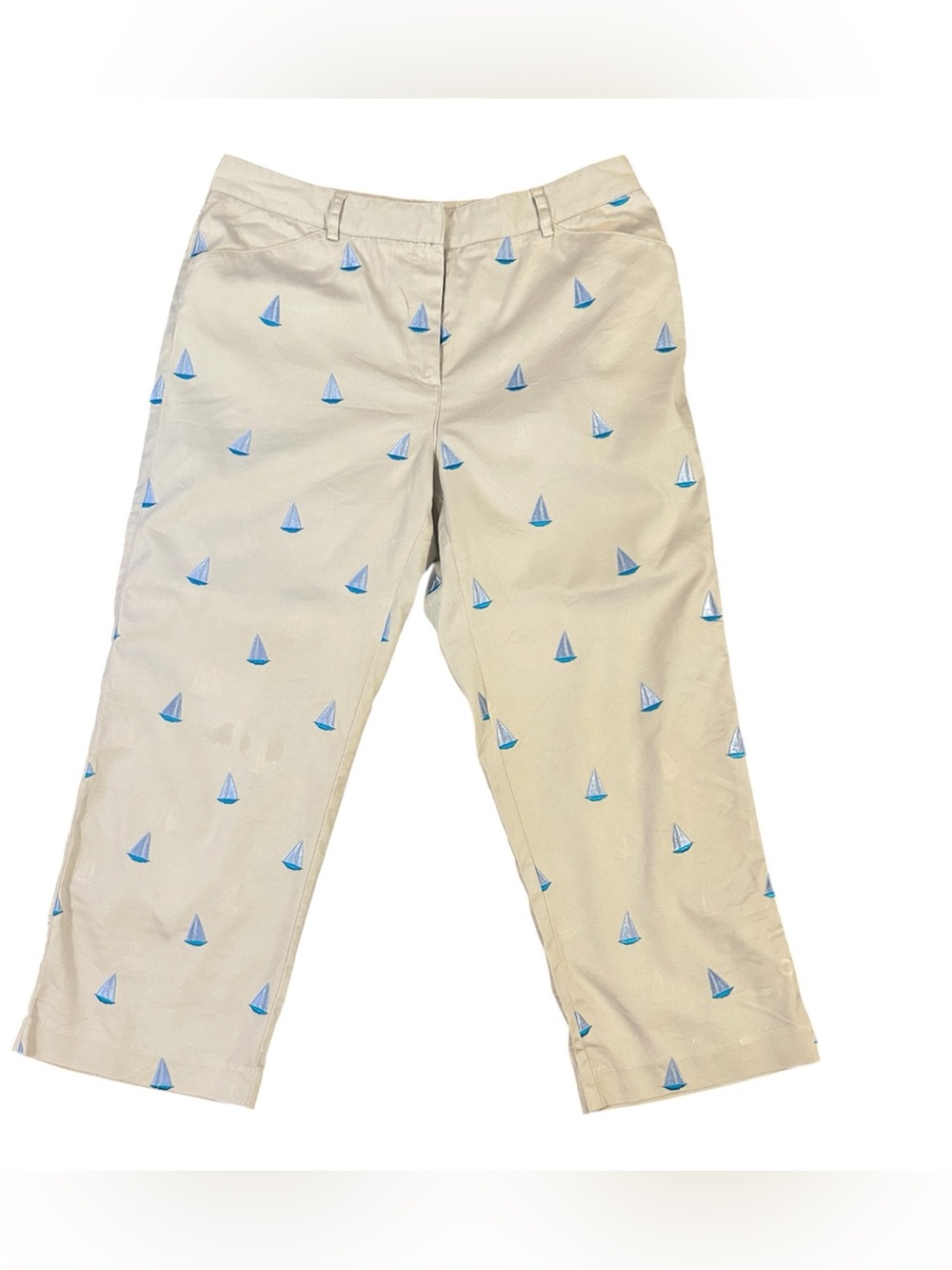 VINTAGE Y2K palm beach Lilly Pulitzer Sz 12 embroidered sailboat cropped pants